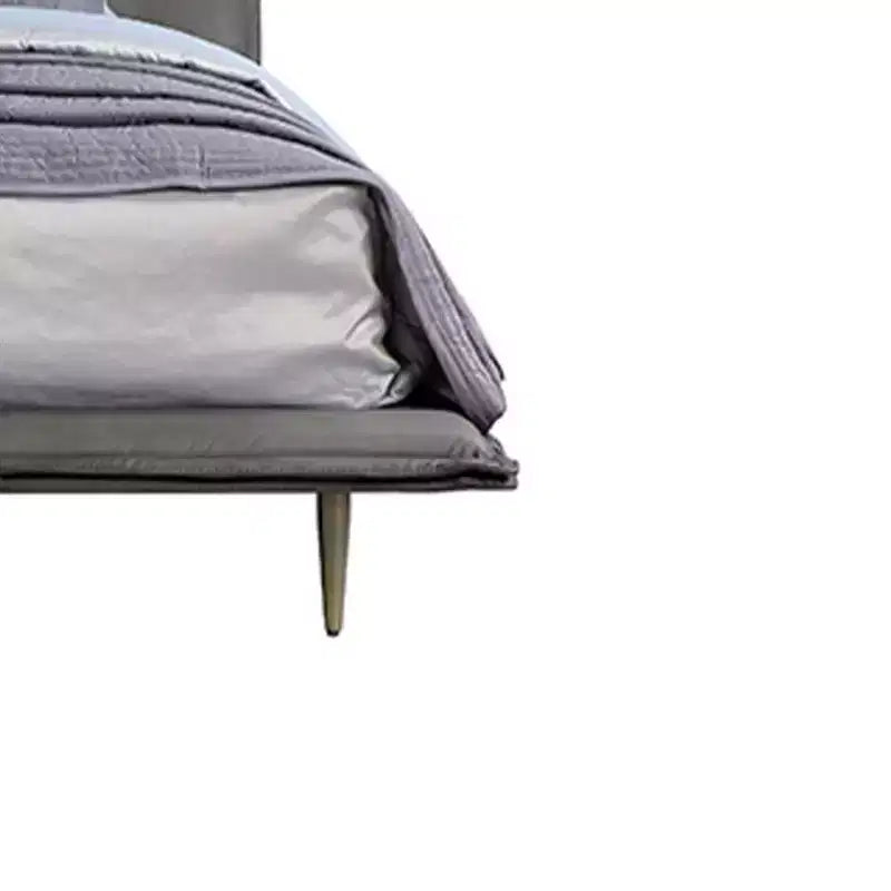 Lit Queen Size Métis 91" Cuir Pleine Fleur Gris - Acme Furniture : Style Industriel Moderne, Pieds en Métal, Rembourrage Moelleux