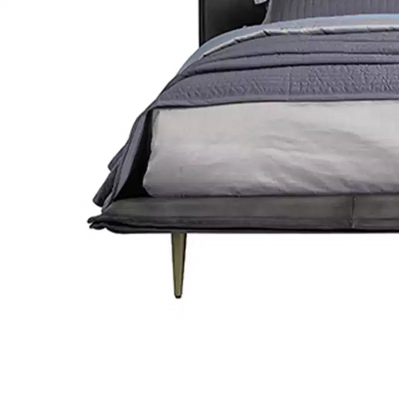 Lit Queen Size Métis 91" Cuir Pleine Fleur Gris - Acme Furniture : Style Industriel Moderne, Pieds en Métal, Rembourrage Moelleux