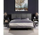 Lit Queen Size Métis 91" Cuir Pleine Fleur Gris - Acme Furniture : Style Industriel Moderne, Pieds en Métal, Rembourrage Moelleux