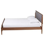 Lit plateforme King Powers en tissu et bois Baxton Studio : design mi-siècle, rembourré de mousse, sommier tapissier non requis