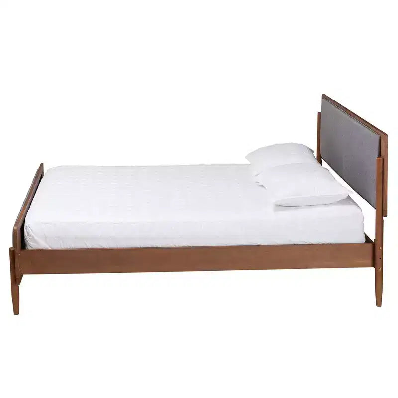 Lit plateforme King Powers en tissu et bois Baxton Studio : design mi-siècle, rembourré de mousse, sommier tapissier non requis