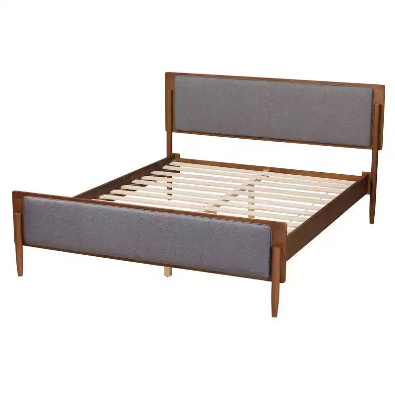 Lit plateforme King Powers en tissu et bois Baxton Studio : design mi-siècle, rembourré de mousse, sommier tapissier non requis