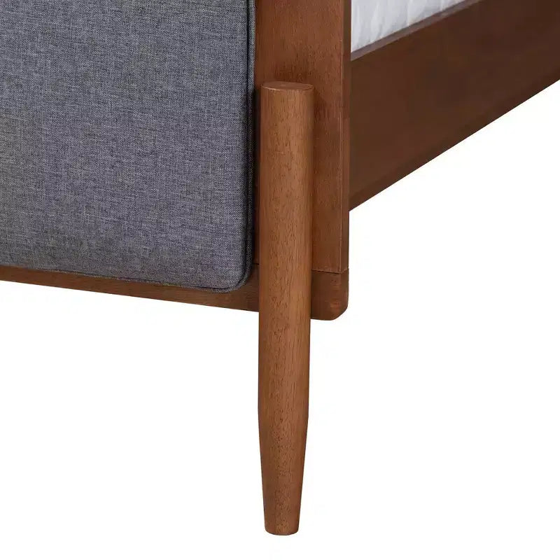 Lit plateforme King Powers en tissu et bois Baxton Studio : design mi-siècle, rembourré de mousse, sommier tapissier non requis