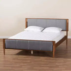Lit plateforme King Powers en tissu et bois Baxton Studio : design mi-siècle, rembourré de mousse, sommier tapissier non requis