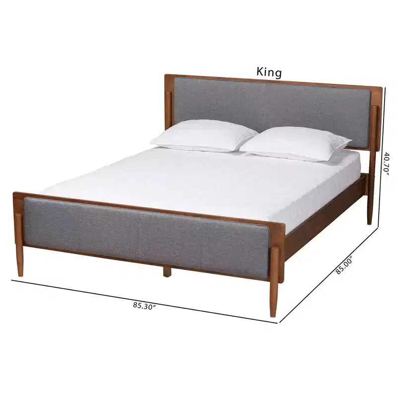 Lit plateforme King Powers en tissu et bois Baxton Studio : design mi-siècle, rembourré de mousse, sommier tapissier non requis
