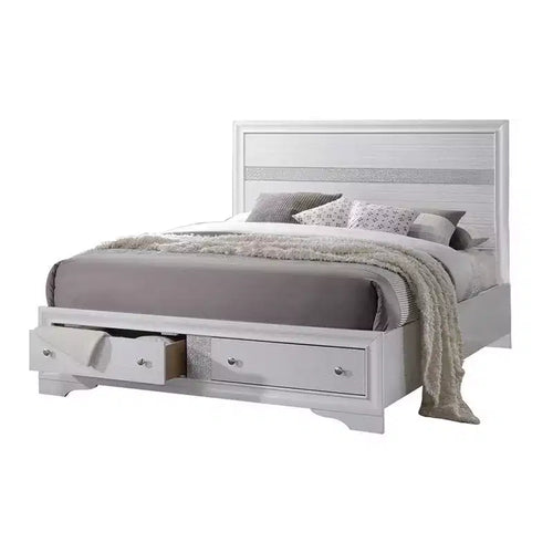 84" Queen Bed Naima Bed White - Acme Furniture: Contemporary Glossy Platform with Built-In Storage