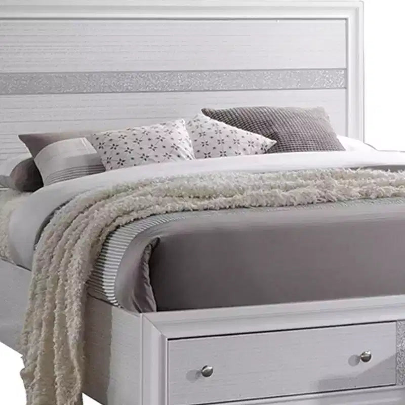 Lit Queen Naima de 84 po blanc - Acme Furniture : Plateforme contemporaine brillante avec rangement intégré
