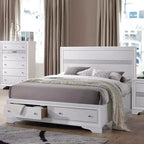 Lit Queen Naima de 84 po blanc - Acme Furniture : Plateforme contemporaine brillante avec rangement intégré