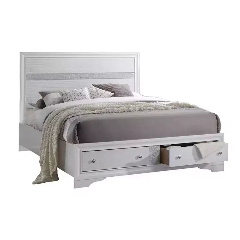 Lit Queen Naima de 84 po blanc - Acme Furniture : Plateforme contemporaine brillante avec rangement intégré