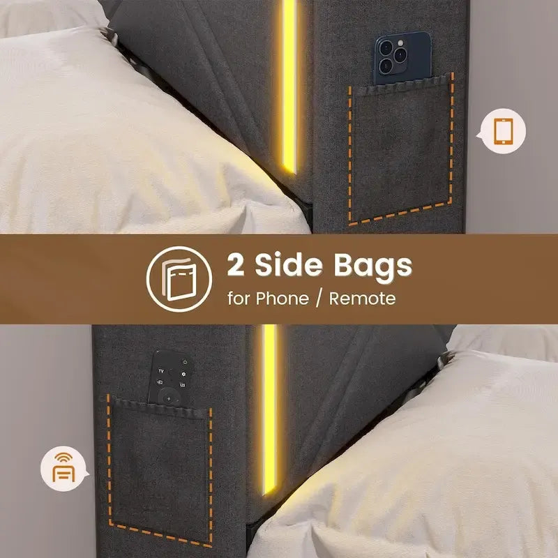 Cadre de lit avec lumières LED, tête de lit et station de charge USB-C/A, 4 tiroirs