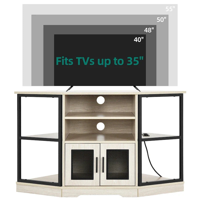 Meuble TV d'angle de ferme, meuble multimédia avec prise de courant pour téléviseurs jusqu'à 55 pouces