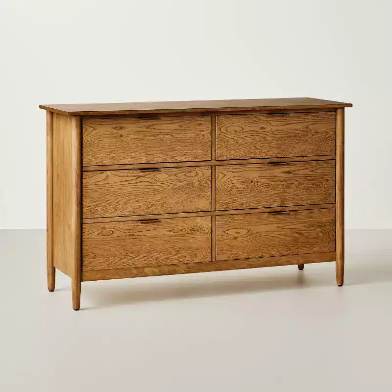 Commode horizontale contemporaine en bois à 6 tiroirs, chêne vieilli - Hearth & Hand™ avec Magnolia