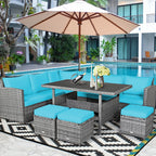 Ensemble de salle à manger Costway 7 pièces en rotin pour terrasse, canapé sectionnel et pouf - Voir détails