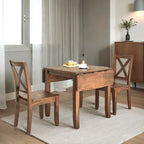 Ensemble de salle à manger 3 pièces avec table à rabats en bois et 2 chaises à dossier en X pour petits espaces