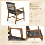 Chaises de salle à manger Gymax Patio 4 pièces en bois d'acacia Tressage de corde tout temps