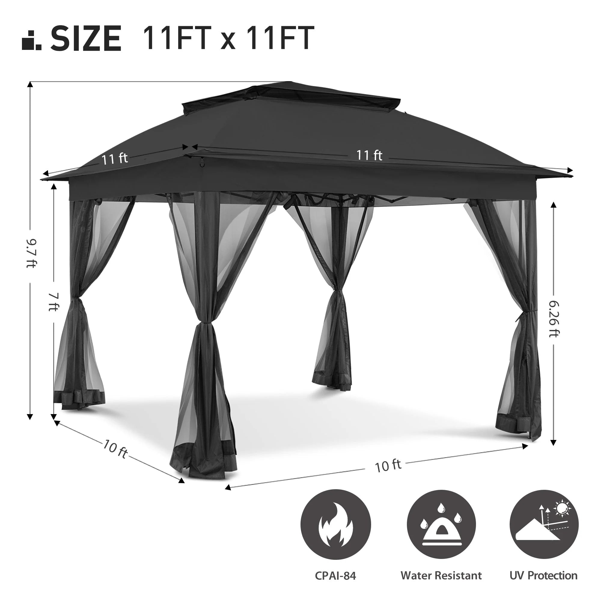 Cozywor Tonnelle escamotable en acier de 3,35 m x 3,35 m avec moustiquaire
