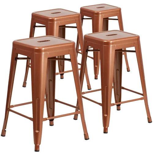 Lot de 4 tabourets de comptoir sans dossier en métal de 61 cm, pour l'intérieur ou l'extérieur, avec assise carrée