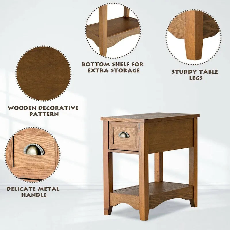 Gymax Lot de 2 Tables d'appoint Contemporaines Compactes avec Tiroir - 13" X 22" X 23" (L x l x H)