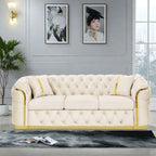 Canapé 3 places Velvet 90,6 po avec 2 oreillers, coussins haute densité, accents dorés et oreillers