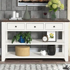 Console en bois avec 3 tiroirs de rangement et 2 étagères