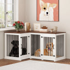 Grand meuble de caisse d'angle pour 2 chiens, cage pour chien en forme de L - 58,7X41,1