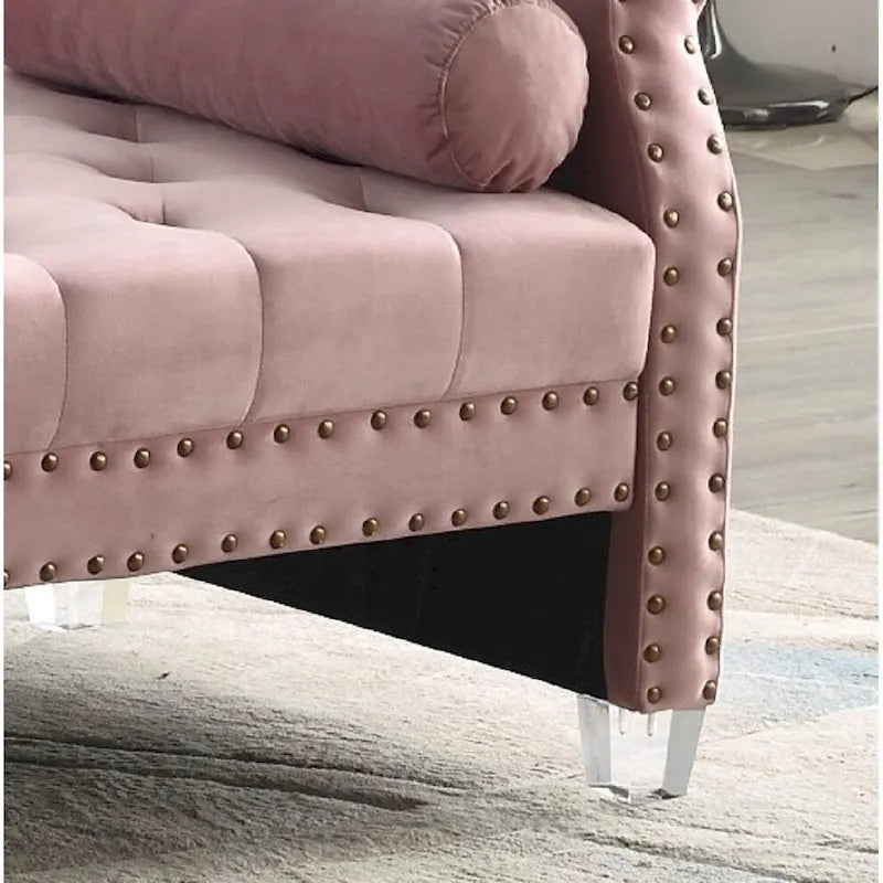 Banc rembourré en velours capitonné surdimensionné Stefania de 71 pouces à accoudoirs arrondis