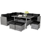 Ensemble de salle à manger Costway 7 pièces en rotin pour terrasse, canapé sectionnel et pouf - Voir détails