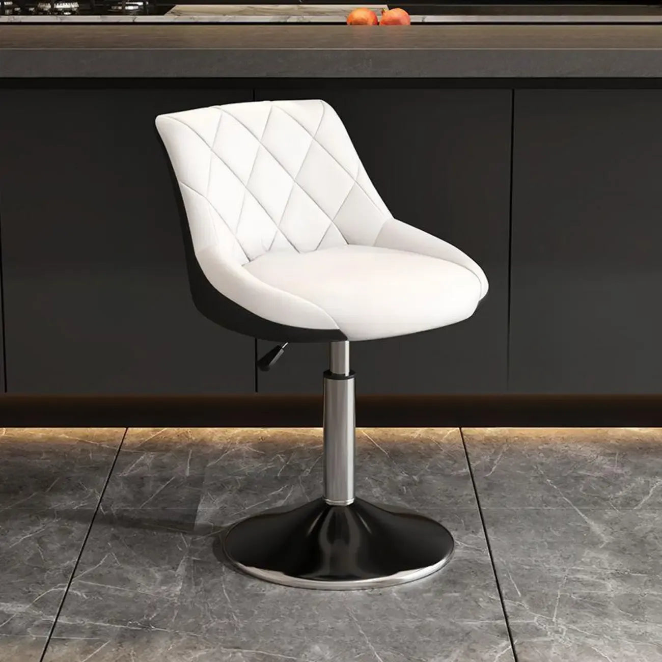 Tabouret de bar pivotant, capitonné en losanges, réglable, cuir PU noir et rouge