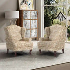 2 fauteuils d'appoint à dossier haut traditionnels, revêtus de tissu