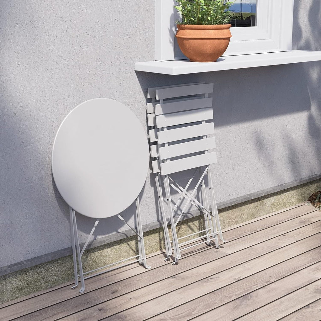 Ensemble bistrot pliant en métal 3 pièces, salon de conversation intérieur/extérieur résistant aux intempéries pour patio, cour, jardin