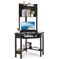 Bureau d'angle triangulaire avec huche - Étagères - Tablette clavier - Noir/Blanc
