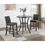 Ensemble de salle à manger moderne 3 pièces avec table de bar ronde et 2 chaises de pub cloutées