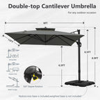 MAISON ARTS Parasol déporté hydraulique automatique 3,6 m avec mât en aluminium et rotation à 360 degrés