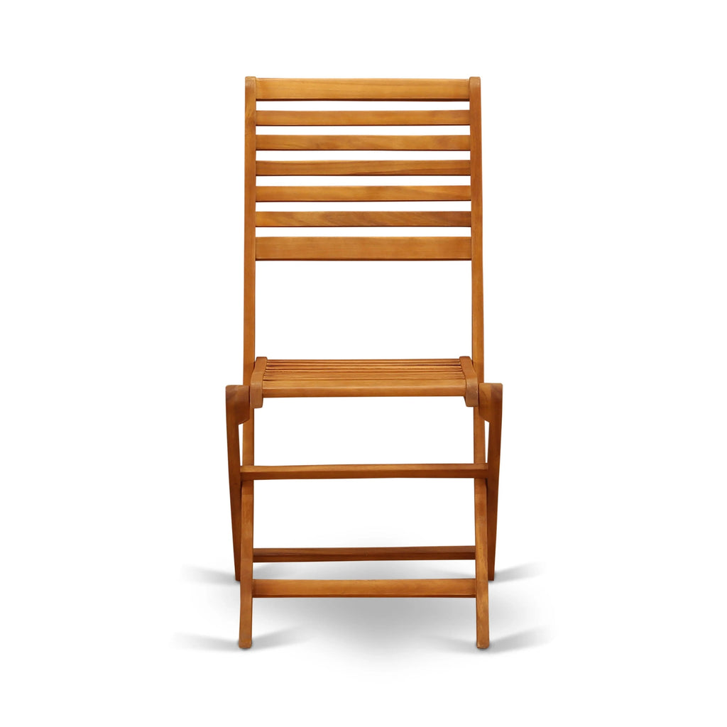 East West Furniture Ensemble Bistro de conversation d'extérieur comprenant une table basse ronde en bois et 2 chaises pliantes, Huile naturelle