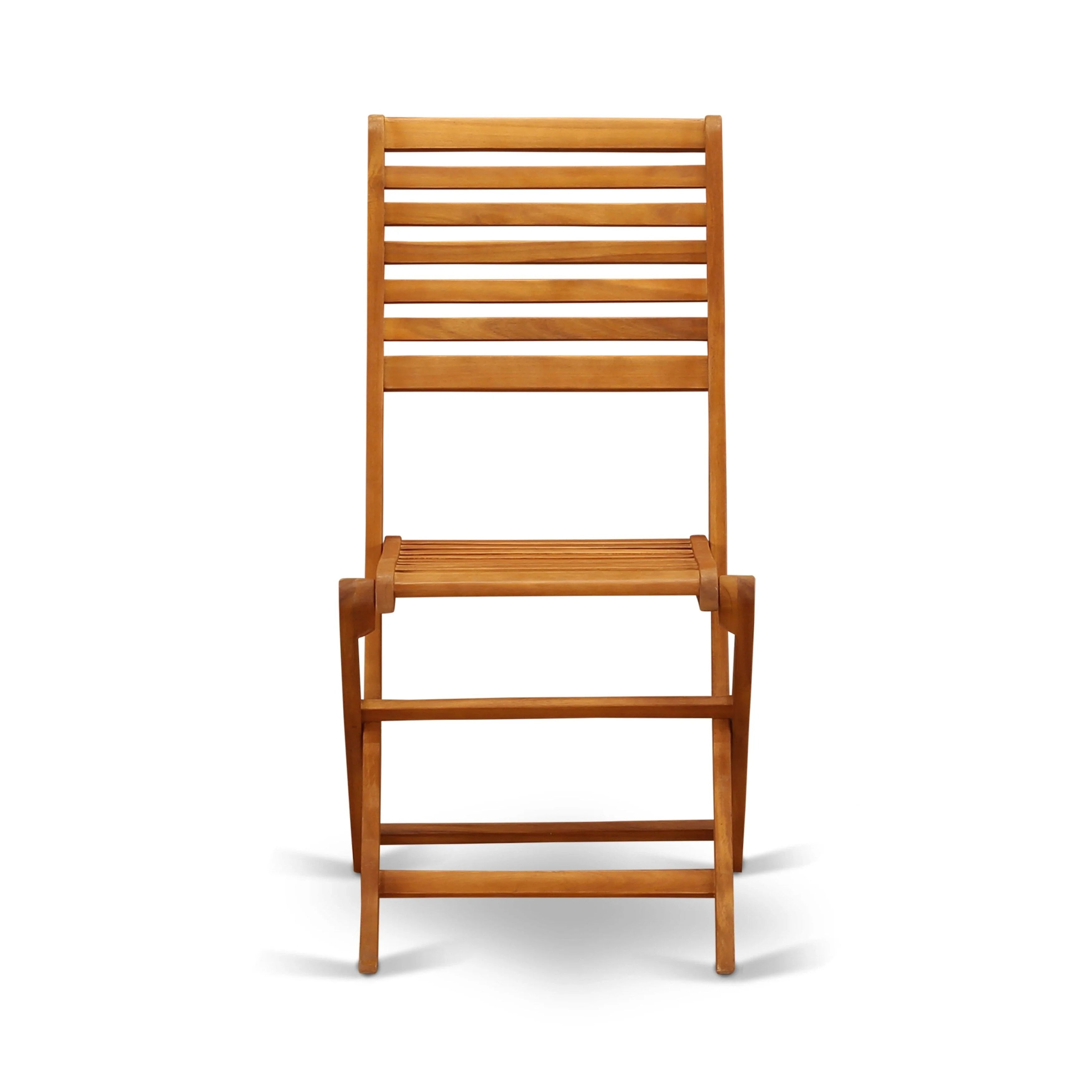 East West Furniture Ensemble Bistro de conversation d'extérieur comprenant une table basse ronde en bois et 2 chaises pliantes, Huile naturelle