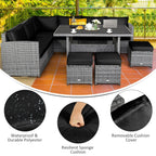 Ensemble de salle à manger Costway 7 pièces en rotin pour terrasse, canapé sectionnel et pouf - Voir détails