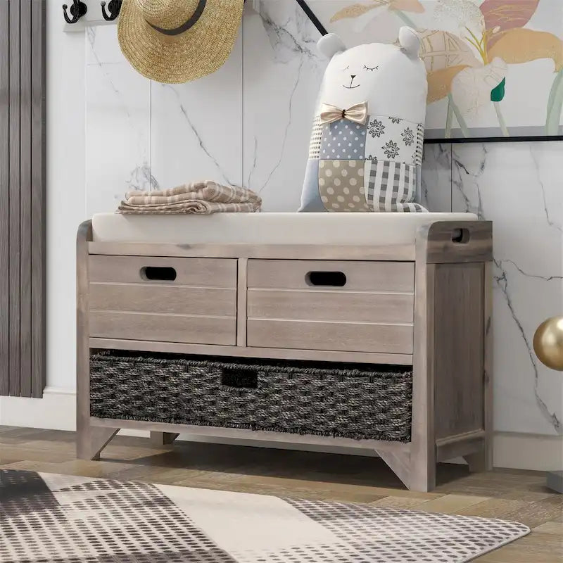 Banc de rangement en bois avec 2 paniers tressés par Harper&Bright Designs