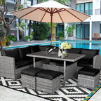 Ensemble de salle à manger Costway 7 pièces en rotin pour terrasse, canapé sectionnel et pouf - Voir détails