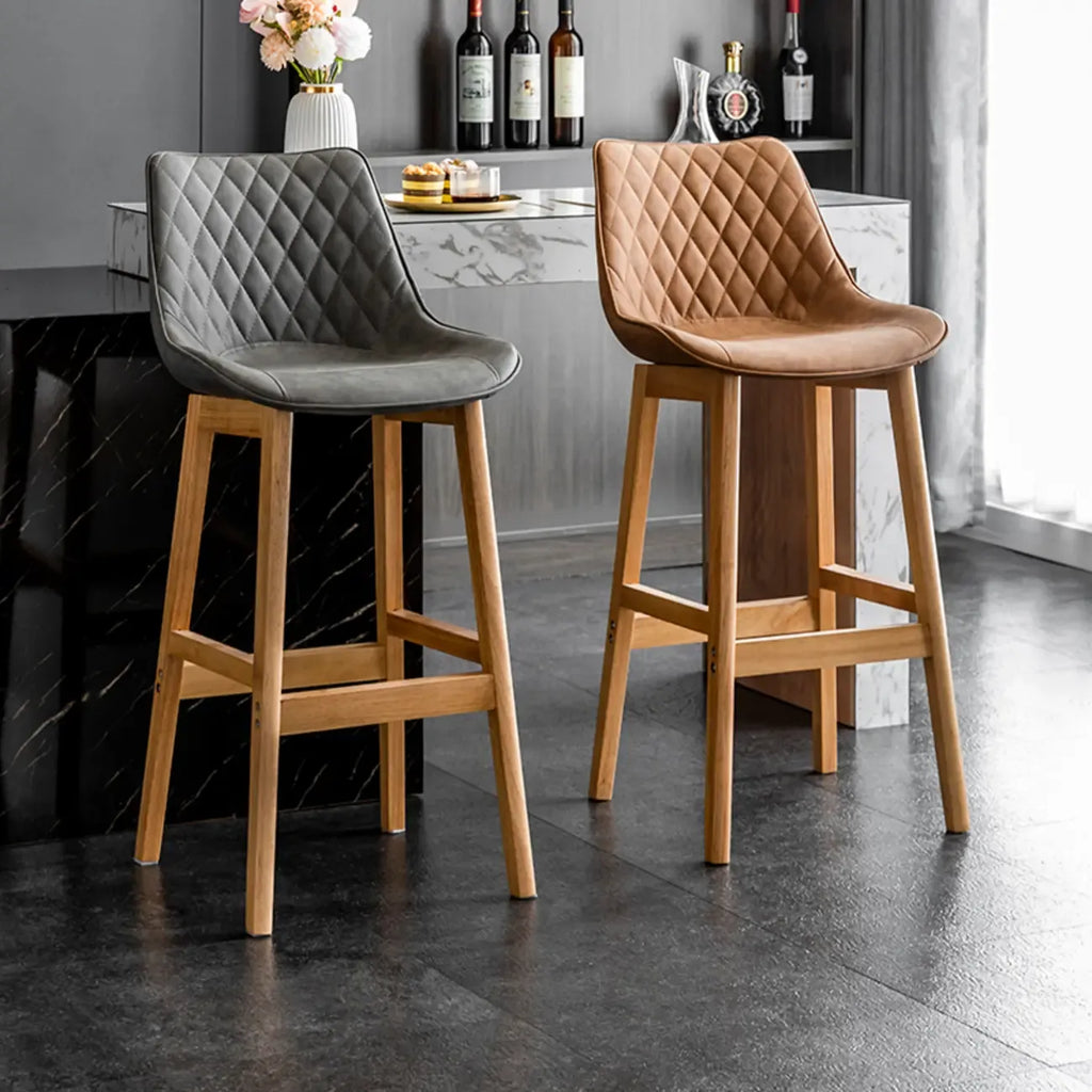 Tabourets de bar en similicuir Mid-Century Modern avec pieds en bois