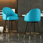 Tabouret de bar Art Déco pivotant en cuir avec dossier et assise rembourrés