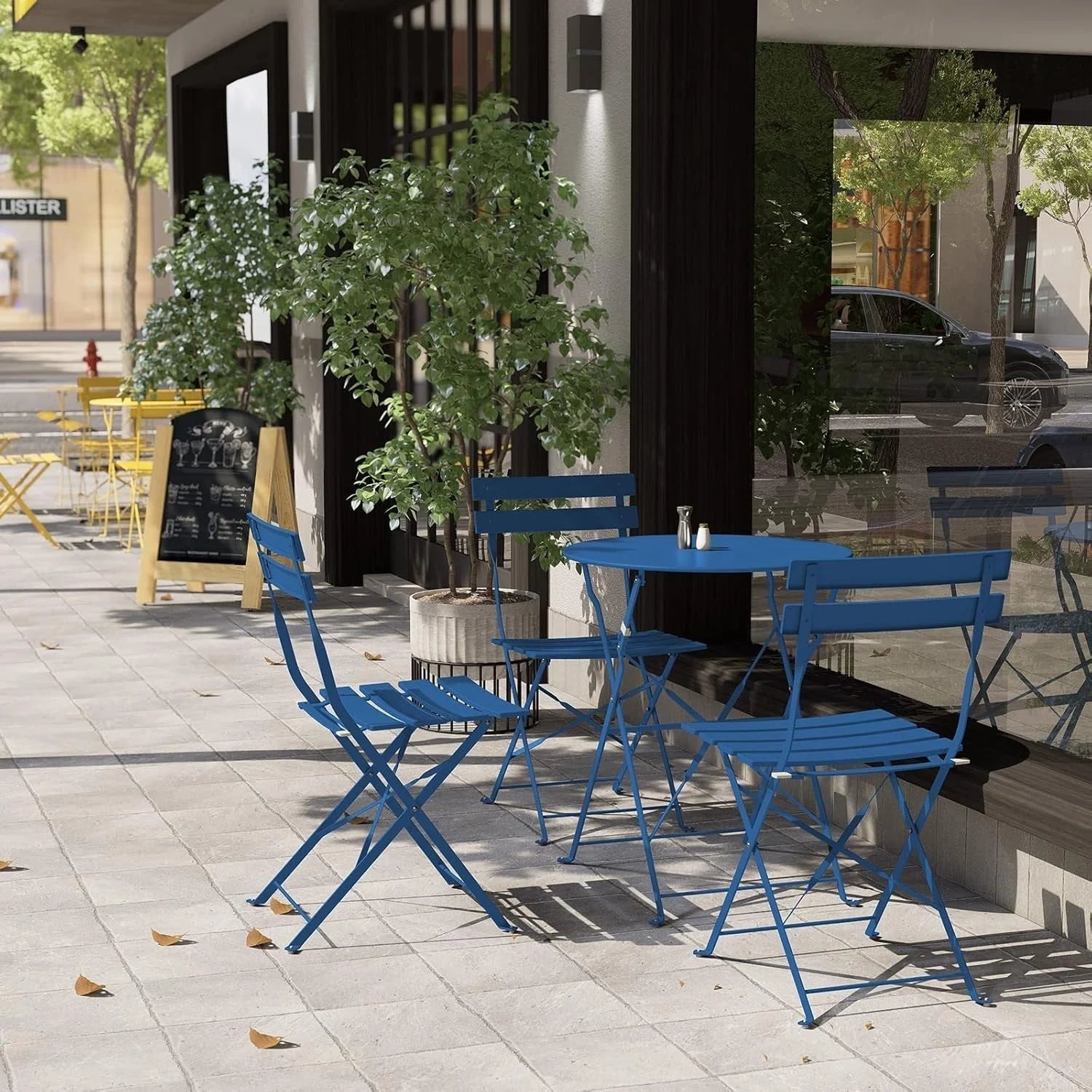 Ensemble bistrot pliant en métal 3 pièces, salon de conversation intérieur/extérieur résistant aux intempéries pour patio, cour, jardin