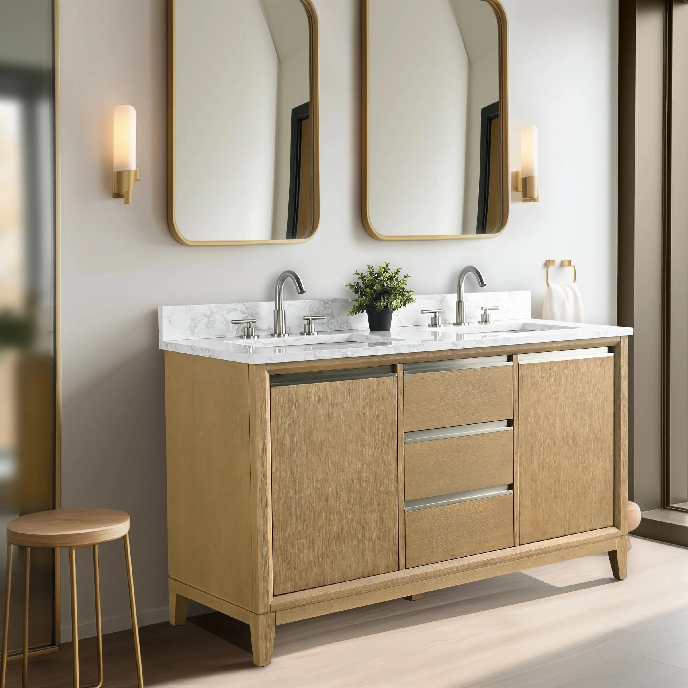Meuble-lavabo Vanity Art avec évier en céramique et dessus en marbre reconstitué