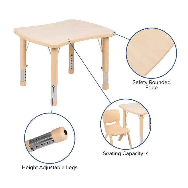 Flash Furniture 21,875 po (L) x 26,625 po (l) Table d'activités rectangulaire en plastique à hauteur réglable