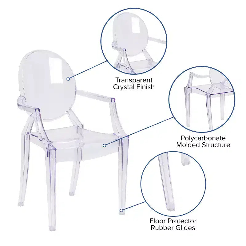 Chaise fantôme Flash Furniture avec accoudoirs en cristal transparent