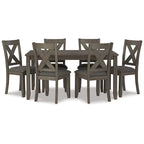 Ensemble de salle à manger 7 pièces, chaises à dossier ajouré, bois gris foncé, polyester