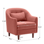 28.34W Lot de 2 fauteuils d'appoint, fauteuil barillet en velours avec pieds en bois massif
