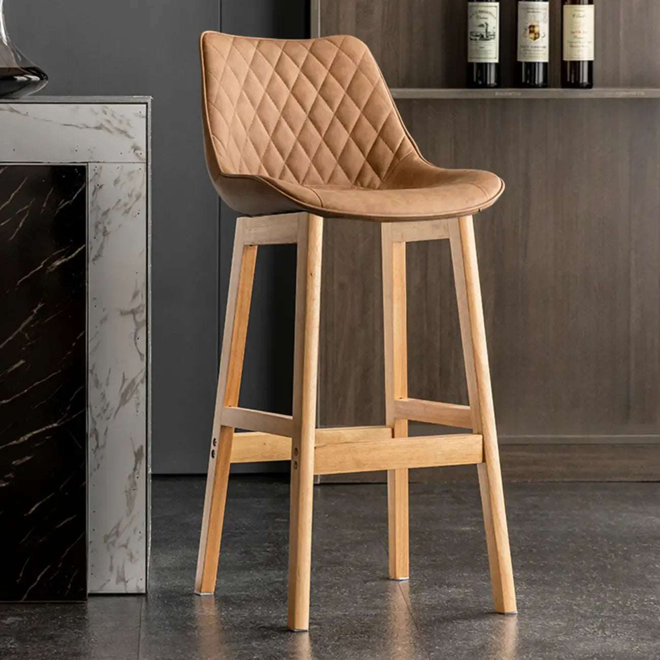 Tabourets de bar en similicuir Mid-Century Modern avec pieds en bois