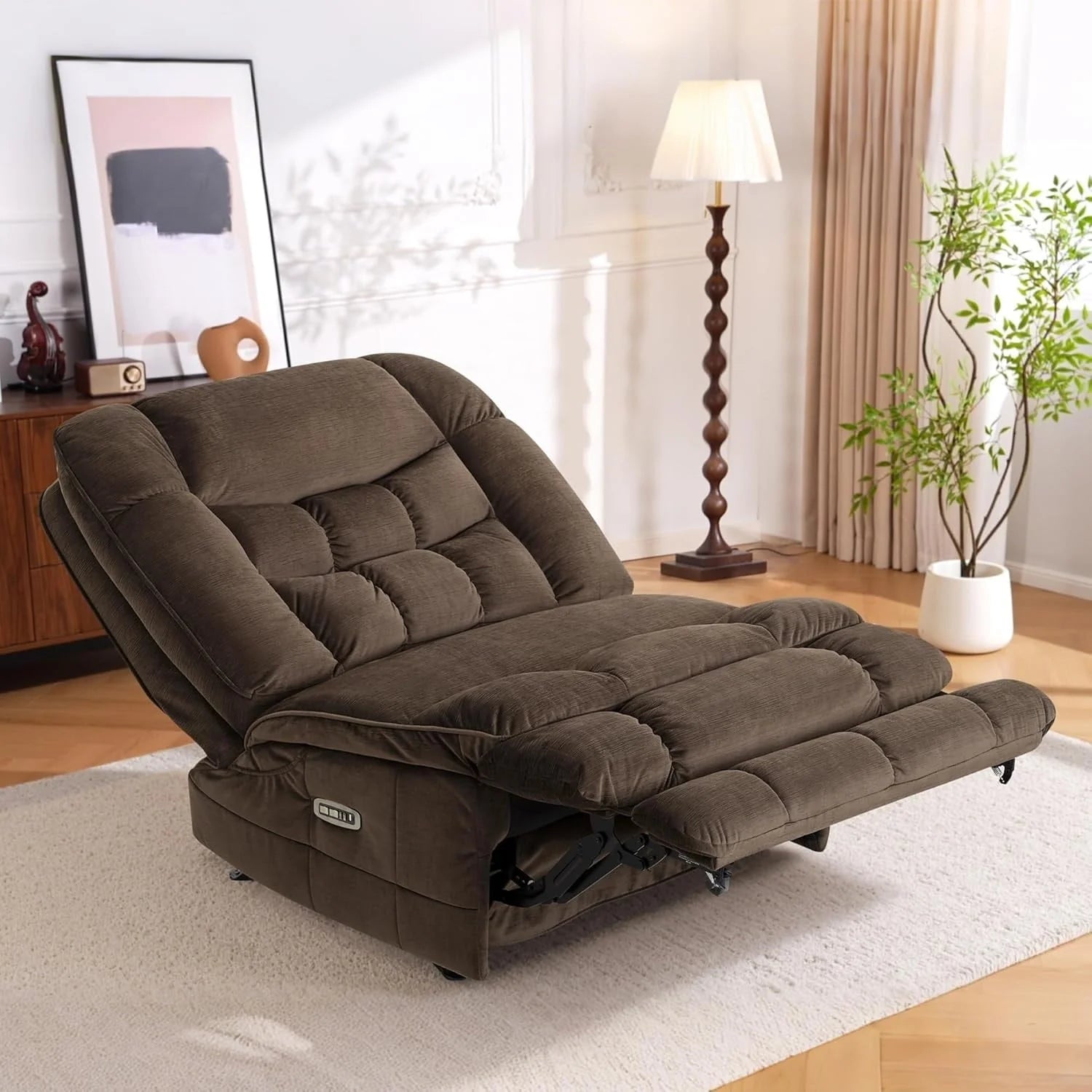 MCombo Fauteuil inclinable électrique sans accoudoirs surdimensionné à double moteur, inclinable Zeroarms parfait pour le salon en tissu PR607