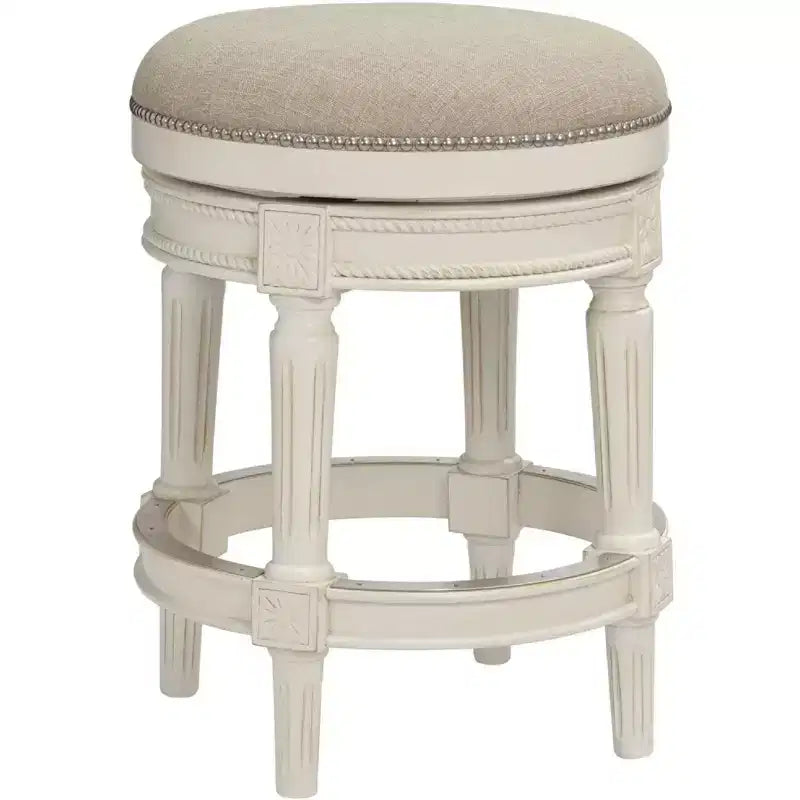 55 Downing Street Oliver Wood Swivel Bar Stool Distressed White 24 1/2 High Traditional Cream Round Cushion with Footrest for Kitchen Counter Island