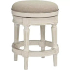 55 Downing Street Oliver Wood Swivel Bar Stool Distressed White 24 1/2 High Traditional Cream Round Cushion with Footrest for Kitchen Counter Island